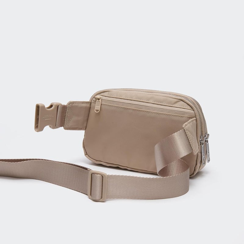 Pander Everywhere Belt Bag for Women, 5 Zipper Pockets Nylon Crossbody Fanny Pack Purse (Raw Linen). - Image 4